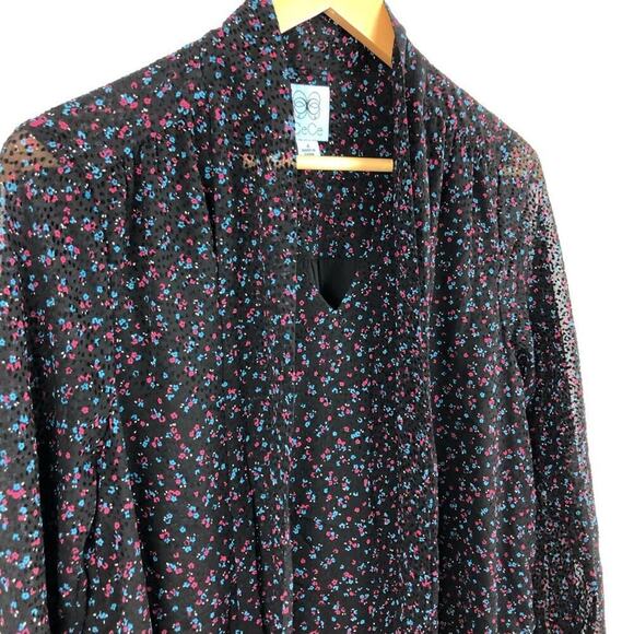 CeCe Long Sleeve Black Dress Wisttful Blooms Size 4 Retro Ditzy-floral Tie Neck - Picture 14 of 16